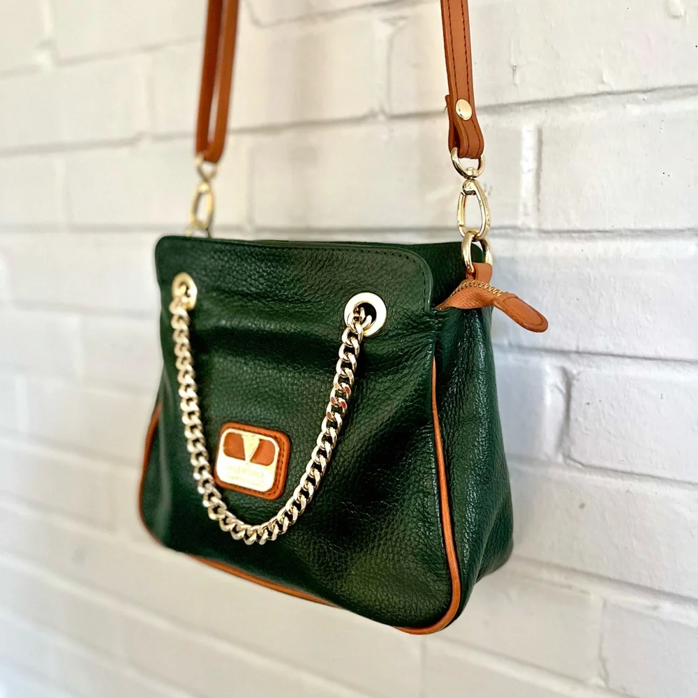 Valentina Italian Pebbled Leather Crossbody/Shoulder Bag in Pine, EUC - Picture 5 of 14